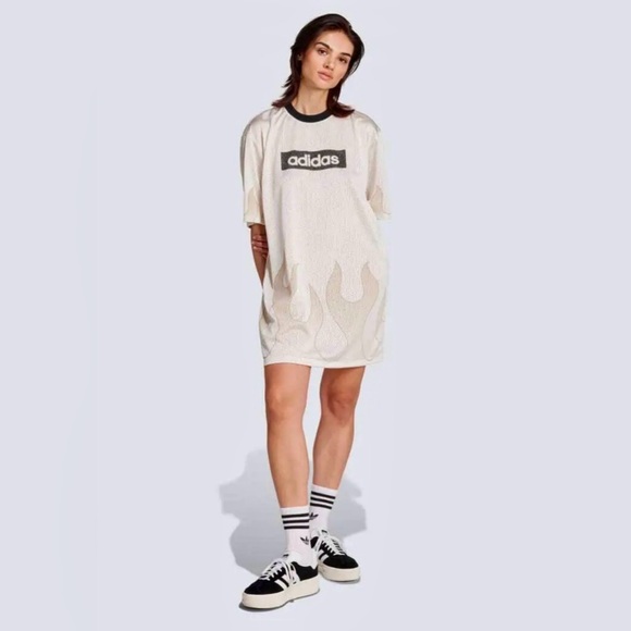 adidas Dresses & Skirts - NWT! Adidas FLAMES HOCKEY Short Sleeve MESH JERSEY T-Shirt DRESS Off White M